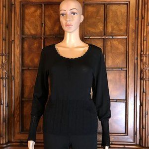 Kasper Pointelle Scallop Crochet Bow Neck Sweater